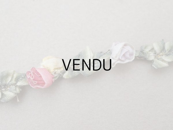 画像4: アンティーク シルク製 3色の薔薇のロココトリム 37cm ロココリボン  (4)