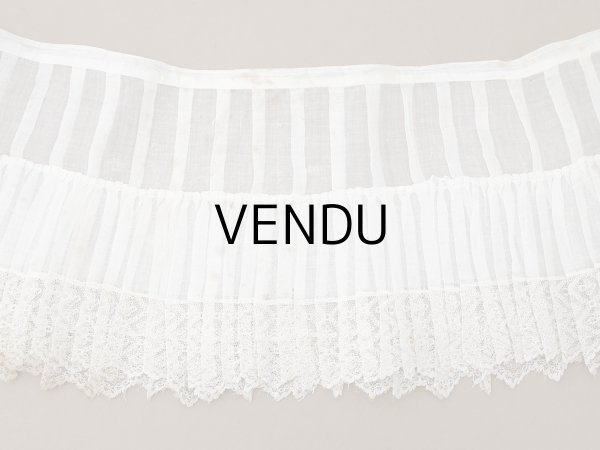 画像10: アンティーク 幅広 ドレスの裾  2段のプリーツ入り レース付 1.86m 24cm幅 コットンオーガンジー (10)