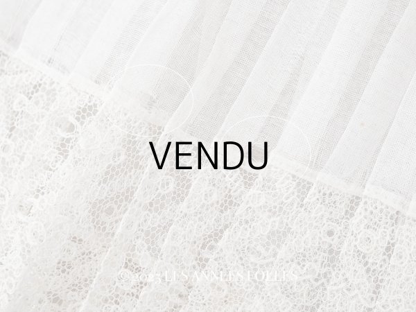 画像14: アンティーク 幅広 ドレスの裾  2段のプリーツ入り レース付 1.86m 24cm幅 コットンオーガンジー (14)