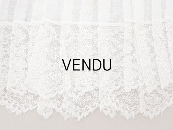 画像5: アンティーク 幅広 ドレスの裾  2段のプリーツ入り レース付 1.86m 24cm幅 コットンオーガンジー (5)
