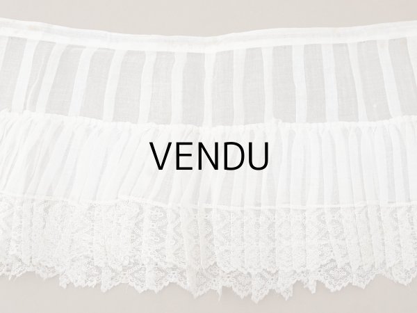 画像8: アンティーク 幅広 ドレスの裾  2段のプリーツ入り レース付 1.86m 24cm幅 コットンオーガンジー (8)