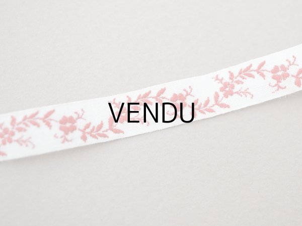 画像4: 1900年頃 アンティーク 刺繍入りトリム 花のガーランド 2.8m 9mm幅 ワインレッド (4)
