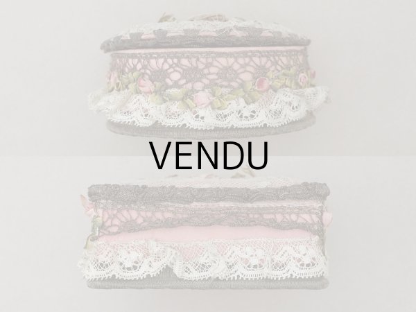 画像5: 【15周年セール対象外】アンティーク ロココトリム&ロココモチーフ シルク製 ボックス オールドローズ (5)