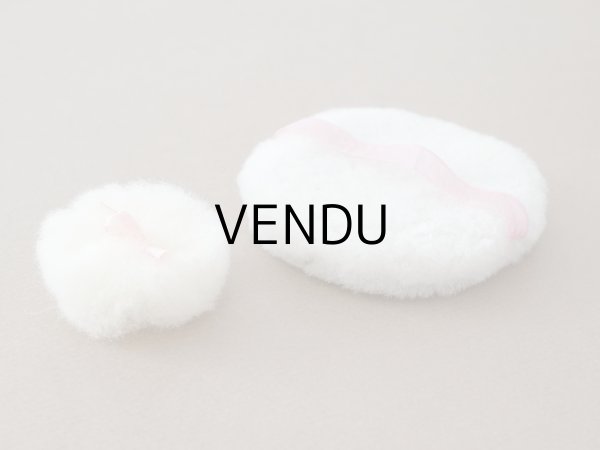 画像2: アンティーク 未使用 パフ 2点セット ピンクのシルクリボン付き (2)