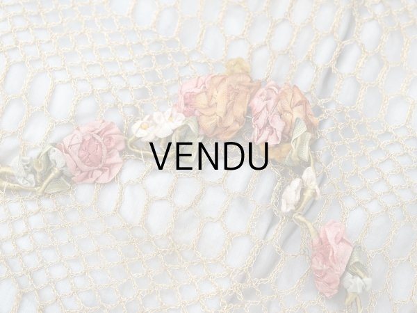 画像7: 【セール対象外】【クーポン対象外】アンティーク シルク製 ポシェット ロココトリム＆モチーフ スモーキーブルー ランジェリーケース  (7)