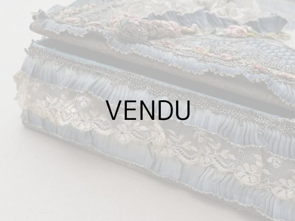 画像17: 【セール対象外】【クーポン対象外】アンティーク シルク製 ロココモチーフ&ロココトリム 大きなカルトナージュボックス 37×24×6.5cm (17)