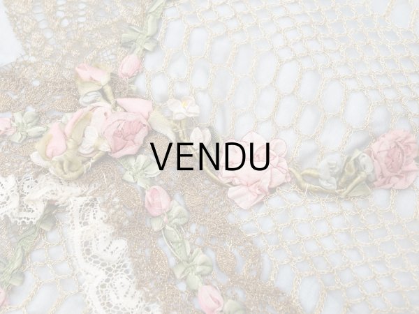 画像8: 【セール対象外】【クーポン対象外】アンティーク シルク製 ポシェット ロココトリム＆モチーフ スモーキーブルー ランジェリーケース  (8)