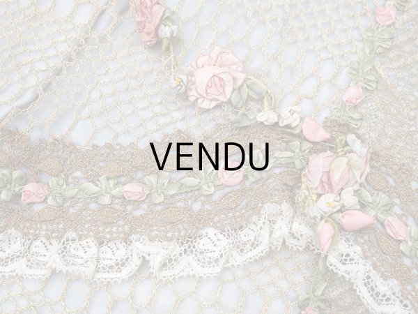 画像9: 【セール対象外】【クーポン対象外】アンティーク シルク製 ポシェット ロココトリム＆モチーフ スモーキーブルー ランジェリーケース  (9)