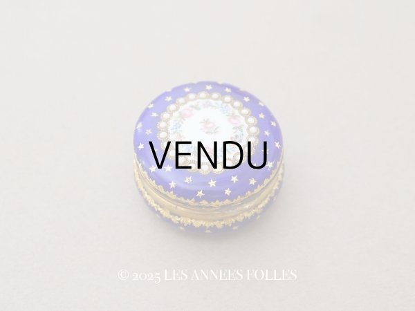 画像1: 19世紀 アンティーク ピルケース ブレッソンエナメル パールの装飾 ブルーのエナメル 薔薇のリース (1)