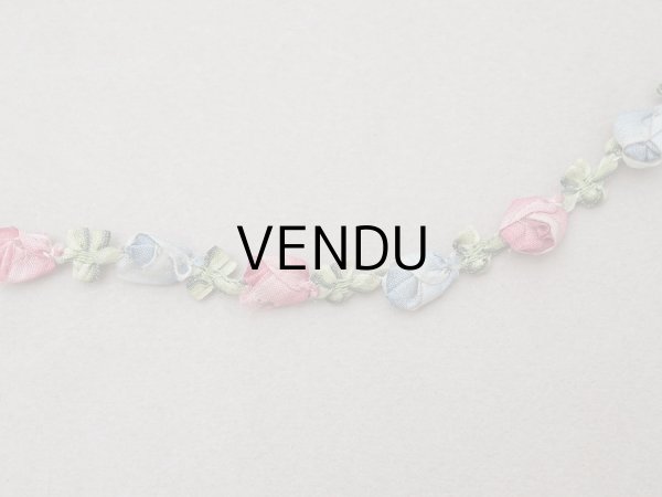 画像2: アンティーク シルク製 薔薇のロココトリム 37cm ローズピンク＆スモーキーブルー ロココリボン  (2)