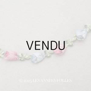画像: アンティーク シルク製 薔薇のロココトリム 37cm ローズピンク＆スモーキーブルー ロココリボン 