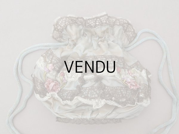 画像3: アンティーク ミラー付 舞踏会用 オモニエール 薔薇のロココモチーフ付 サフィレットブルー (3)