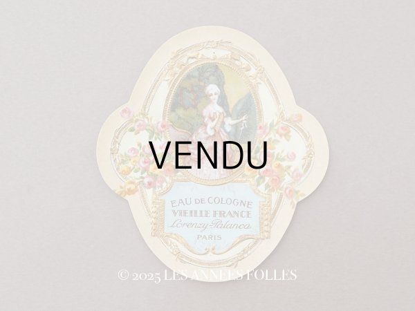 画像1: アンティーク パフュームラベル 薔薇とリボンのメダイヨン EAU DE COLOGNE VIEILLE FRANCE - LORENZY PALANCA PARIS - (1)