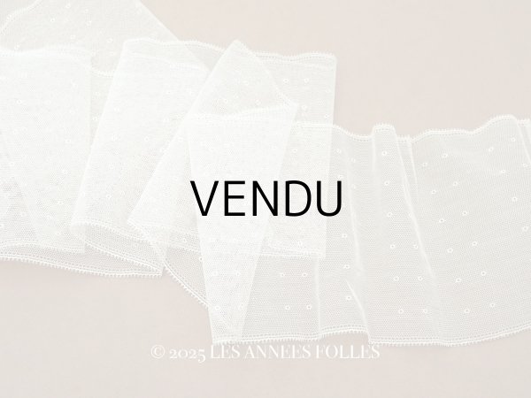 画像1: アンティーク ドット柄 幅広 チュールレース 14cm幅 オフホワイト (1)