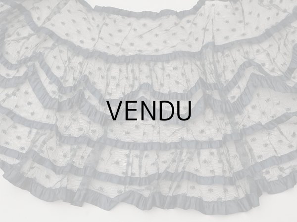 画像3: 1900年頃 アンティーク 47cm幅  ドレスの裾 ドットのチュール＆シルクサテンリボン 黒  約430cm   (3)