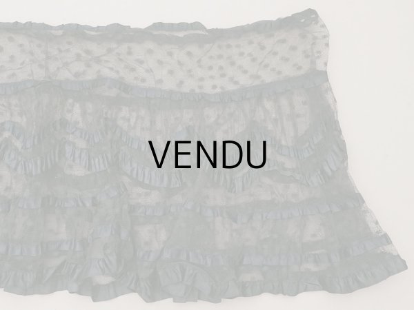 画像8: 1900年頃 アンティーク 47cm幅  ドレスの裾 ドットのチュール＆シルクサテンリボン 黒  約430cm   (8)