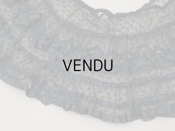 画像2: 1900年頃 アンティーク 47cm幅  ドレスの裾 ドットのチュール＆シルクサテンリボン 黒  約430cm   (2)