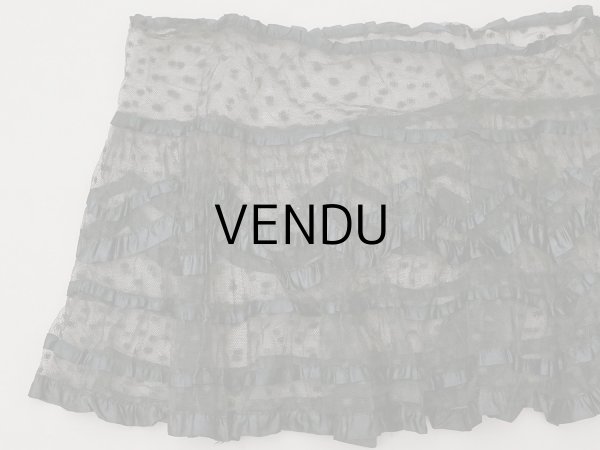 画像7: 1900年頃 アンティーク 47cm幅  ドレスの裾 ドットのチュール＆シルクサテンリボン 黒  約430cm   (7)