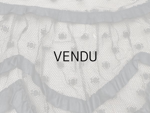 画像14: 1900年頃 アンティーク 47cm幅  ドレスの裾 ドットのチュール＆シルクサテンリボン 黒  約430cm   (14)