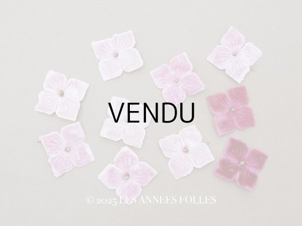 画像1: アンティーク 布花材料 ベルベットの花びら 花芯付き 10ピースのセット 約3cm 布花 ライラックピンク＆赤紫 (1)