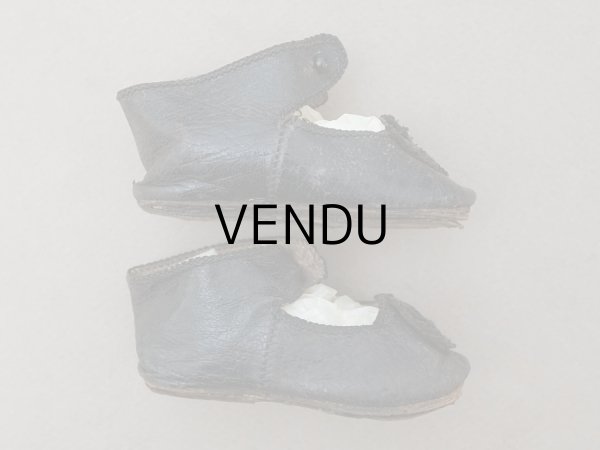 画像6: 19世紀末 アンティーク Louis Gustave Beaudelot JEMEAU ドールシューズ レザー 黒 (9) 約7.9×3.4cm  (6)