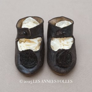 画像: 19世紀末 アンティーク Louis Gustave Beaudelot JEMEAU ドールシューズ レザー 黒 (9) 約7.9×3.4cm 