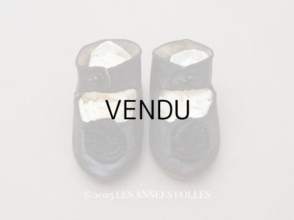 画像1: 19世紀末 アンティーク Louis Gustave Beaudelot JEMEAU ドールシューズ レザー 黒 (9) 約7.9×3.4cm  (1)