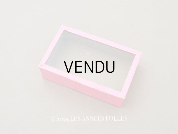 画像1: ＊蚤の市＊アンティーク ガラスの蓋の紙箱 ピンク (1)