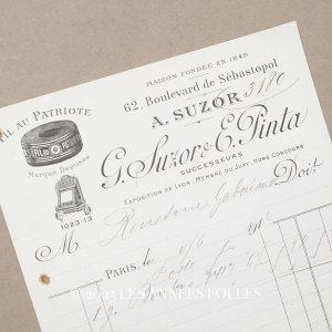 画像: 1912年 アンティーク シルク糸メーカー A.SUZOR G.SUZOR & E.PINTA の請求書 
