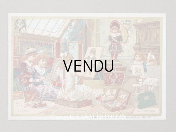画像1: アンティーク クロモ 少女とドールの絵画の時間  JOUETS LA PEINTURE  -AU BON MARCHE- (1)
