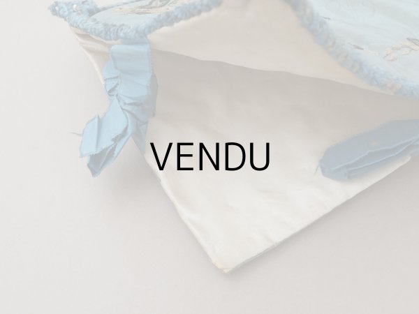 画像6: ＊蚤の市＊アンティーク シルク製 ハンキーケース モノグラム＆花刺繍 ハンカチ用ポシェット グレイッシュブルー (6)