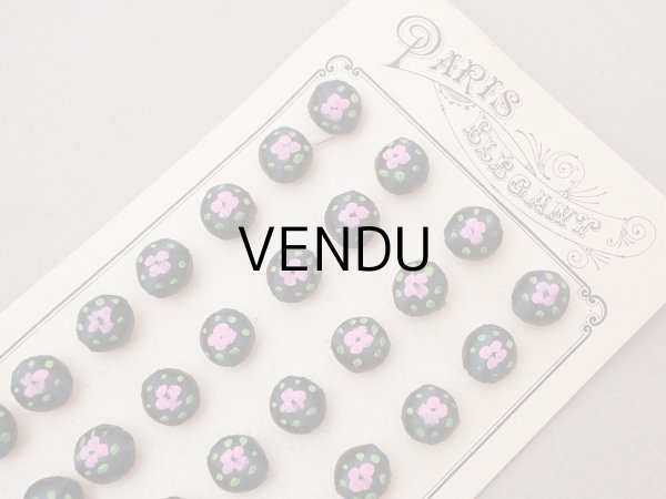 画像2: ＊蚤の市＊ アンティーク シルクサテンのくるみボタン 薔薇のハンドペイント 10mm 黒 36ピースのセット (2)