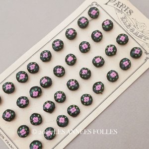 画像: アンティーク シルクサテンのくるみボタン 薔薇のハンドペイント 10mm 黒 6ピースのセット