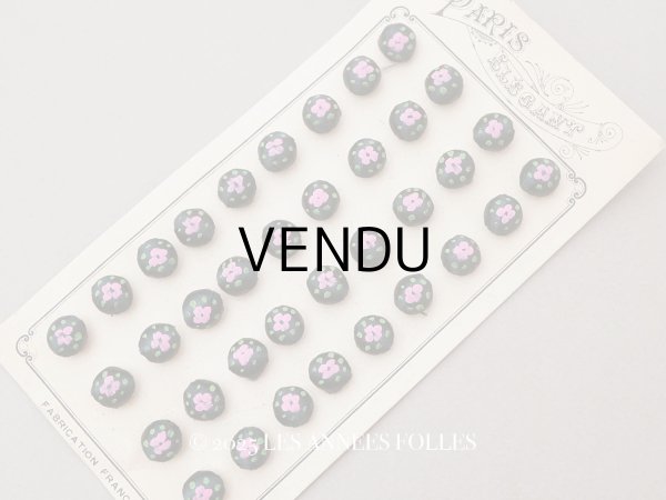 画像1: ＊蚤の市＊ アンティーク シルクサテンのくるみボタン 薔薇のハンドペイント 10mm 黒 36ピースのセット (1)