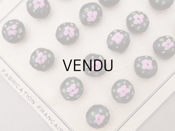 画像3: ＊蚤の市＊ アンティーク シルクサテンのくるみボタン 薔薇のハンドペイント 10mm 黒 36ピースのセット (3)