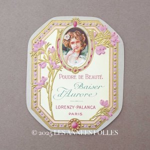 画像: アンティーク パフュームラベル POUDRE DE BEAUTE BAISER D'AURORE - LORENZY PALANCA PARIS -