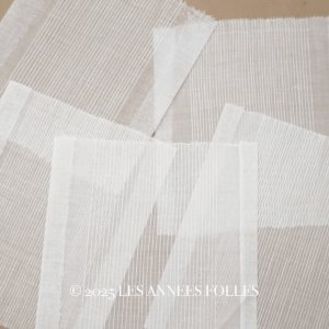 画像: ＊蚤の市＊未使用 アンティーク ストライプ刺繍入り オーガンジー 生地 5枚セット