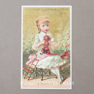 画像: アンティーク クロモ 人形と少女  LA RECREATION - CHOCOLAT GUERIN-BOUTRON -
