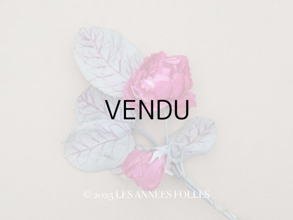 画像1: アンティーク 薔薇の布花 フューシャピンク クウォーターロゼット咲き (1)