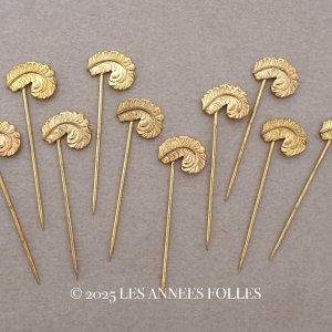 画像: 1900年頃 アンティーク フェザーのエパングル ゴールド 10ピースのセット