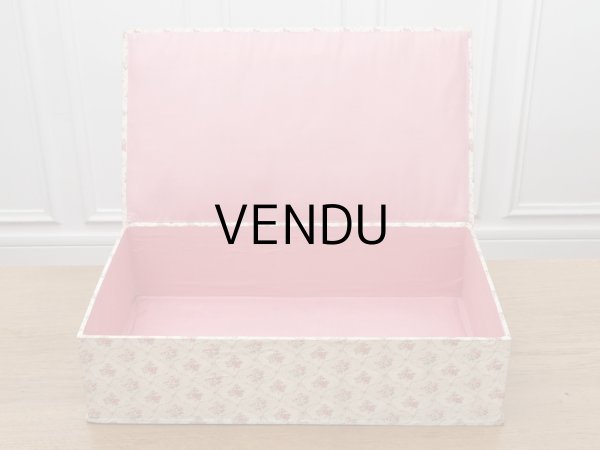 画像11: アンティーク ピンクの薔薇模様 大きなカルトナージュボックス  54.3×31.3×13.6cm (11)