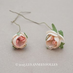 画像: アンティーク 小さな薔薇の布花 2ピースのセット パウダーピンク ドール用