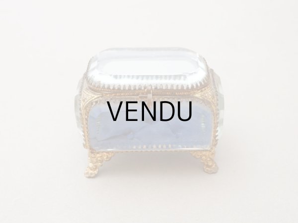 画像2: アンティーク ジュエリーボックス スモーキーブルーのシルククッション  (2)