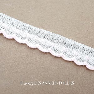 画像: アンティーク スカラップトリム ドット刺繍入り ベビーピンク&ホワイト 1.3cm幅