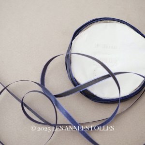 画像: 19世紀 アンティーク 極細 シルクリボン 5.2m 5mm幅 黒&青紫