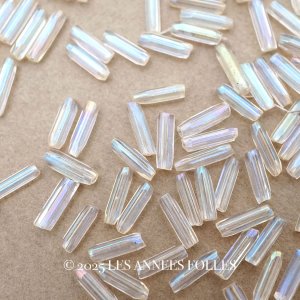 画像: アンティーク ガラスビーズ カット入り オーロラ加工 ライン入り 2×7mm ストライプ 40g