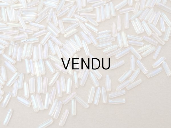 画像6: アンティーク ガラスビーズ カット入り オーロラ加工 ライン入り 2×7mm ストライプ 40g (6)