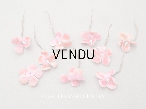 画像1: 【クリスマスセール2025対象外】アンティーク ベルベットの布花 9ピースのセット ピンク (1)