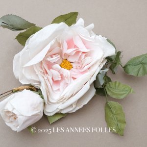 画像: 【クリスマスセール2025対象外】1900年頃 アンティーク薔薇の大きな布花 パウダーピンク