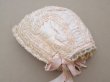 画像5: アンティーク シルク製 ボネ レース&フリル パウダーピンク ベビー用ボネ (5)